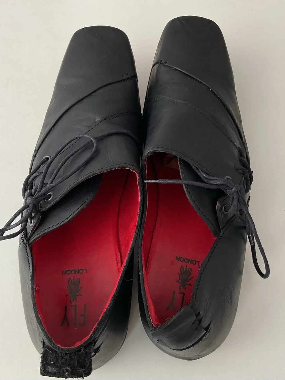 RARE Fly London Black Leather Square Toe Oxford Shoes Men’s Size EU 43 / US 10